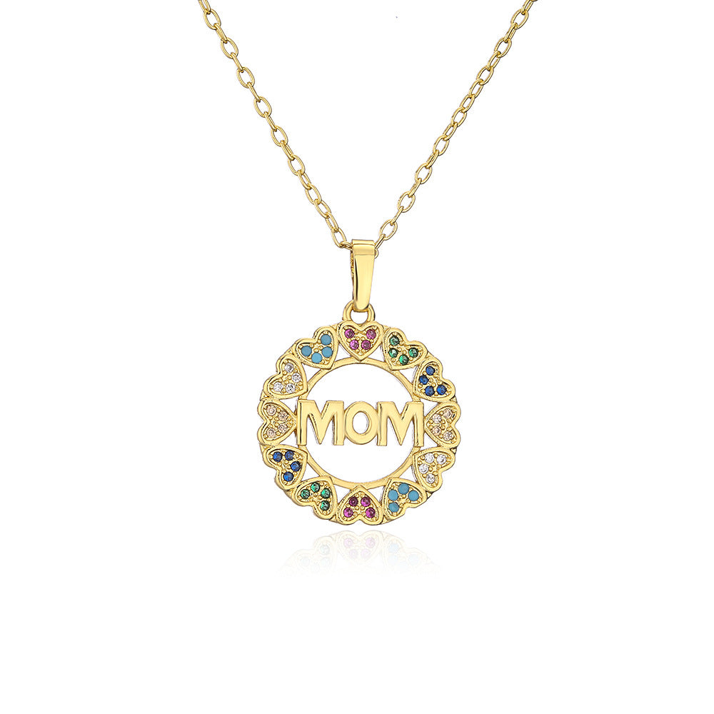 Geometric Heart-Shaped Copper Pendant Necklace with Gold Plating and Zircon Inlay for Mother's Day Gift