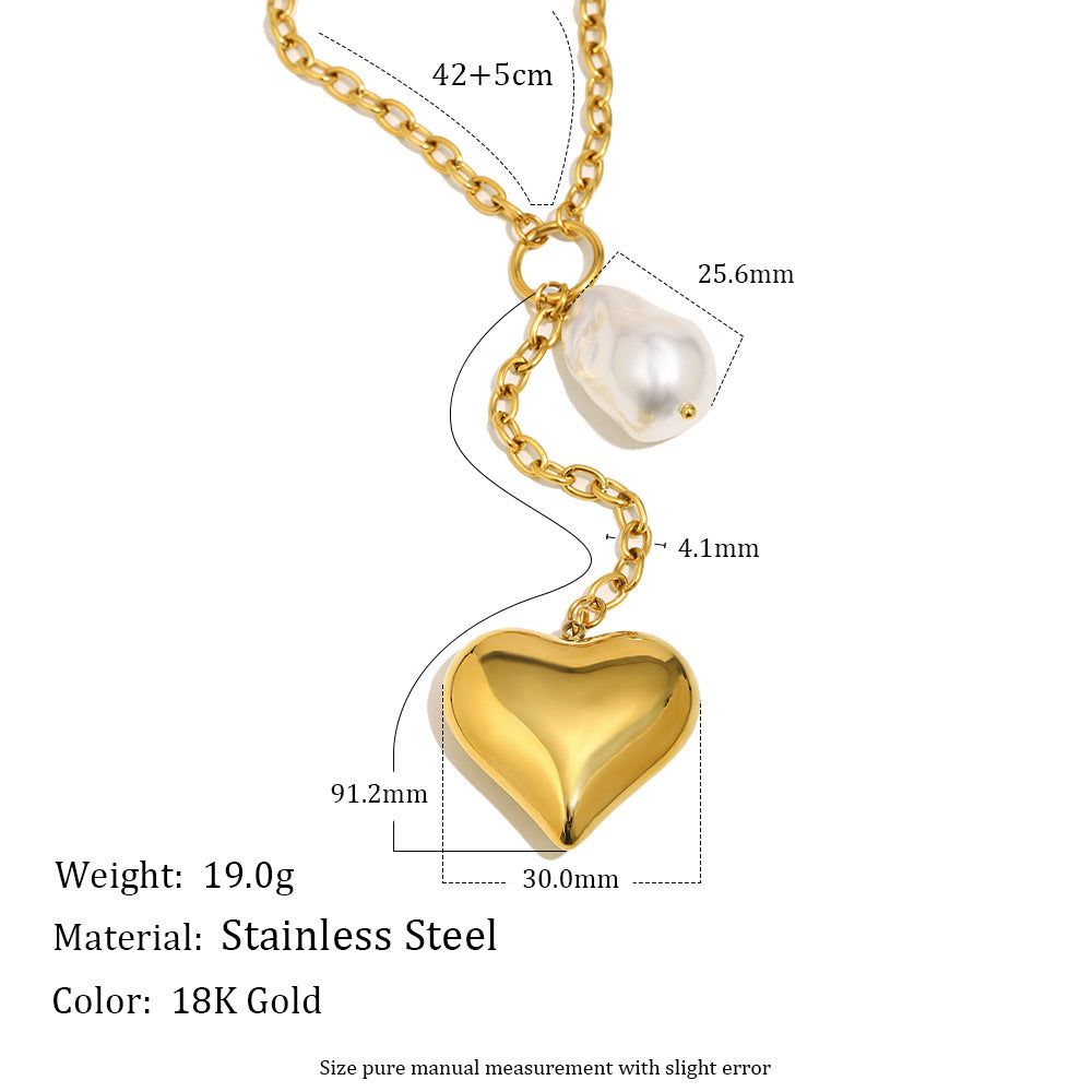Minimalist Luxe Stainless Steel Pendant Necklace with 18K Gold Plated Heart Charm and Tassel Detail for Women