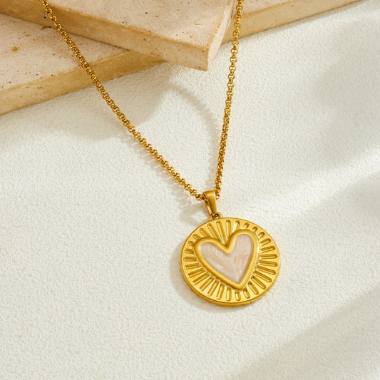 Gold Plated Drip Oil Heart Geometric Stainless Steel Pendant Box Chain Necklace for Women