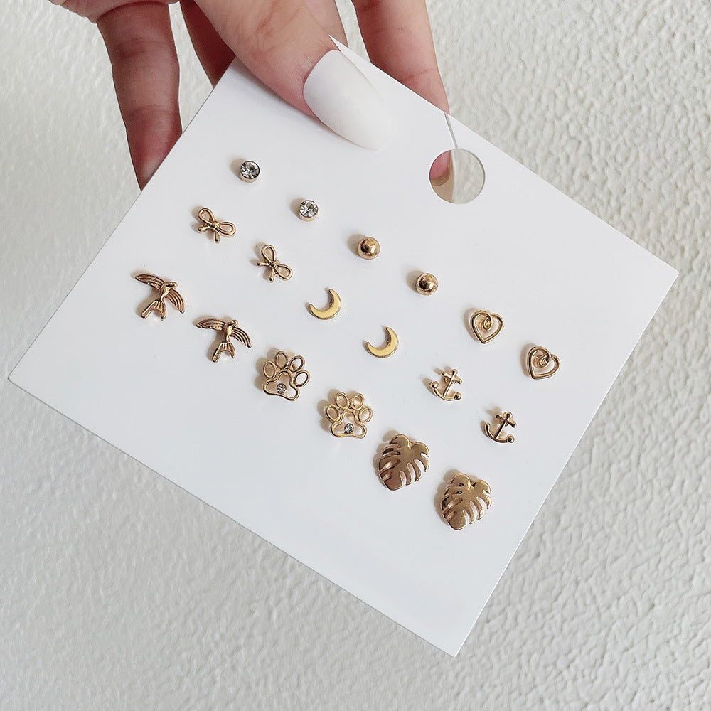 Vintage Exotic Geometric Animal Heart Alloy Plated Stud Earrings for Women