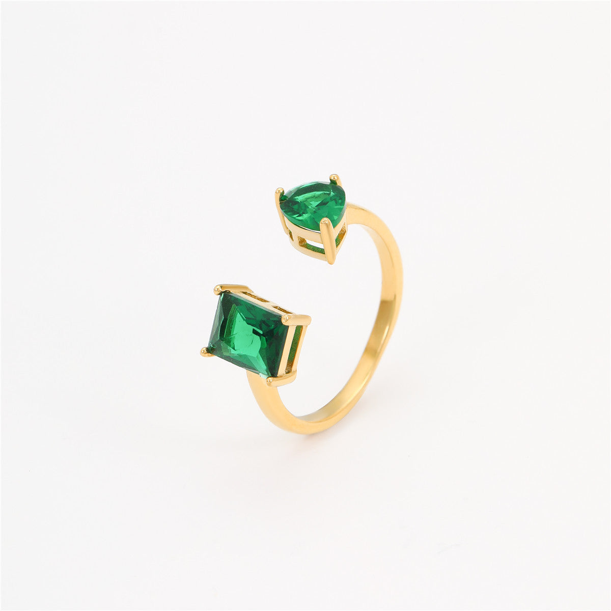 Anello da donna in acciaio inossidabile a forma di goccia d'acqua geometrica minimalista con finitura galvanica e zirconi colorati micro-incastonati