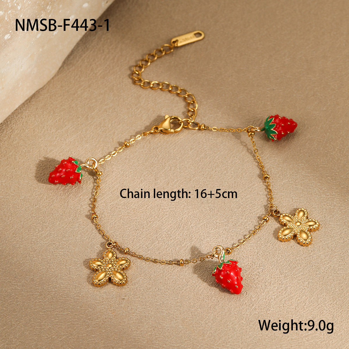 Fashionable Strawberry Fruit-Shaped Stainless Steel Bracelet with 18K Gold Plating for Women