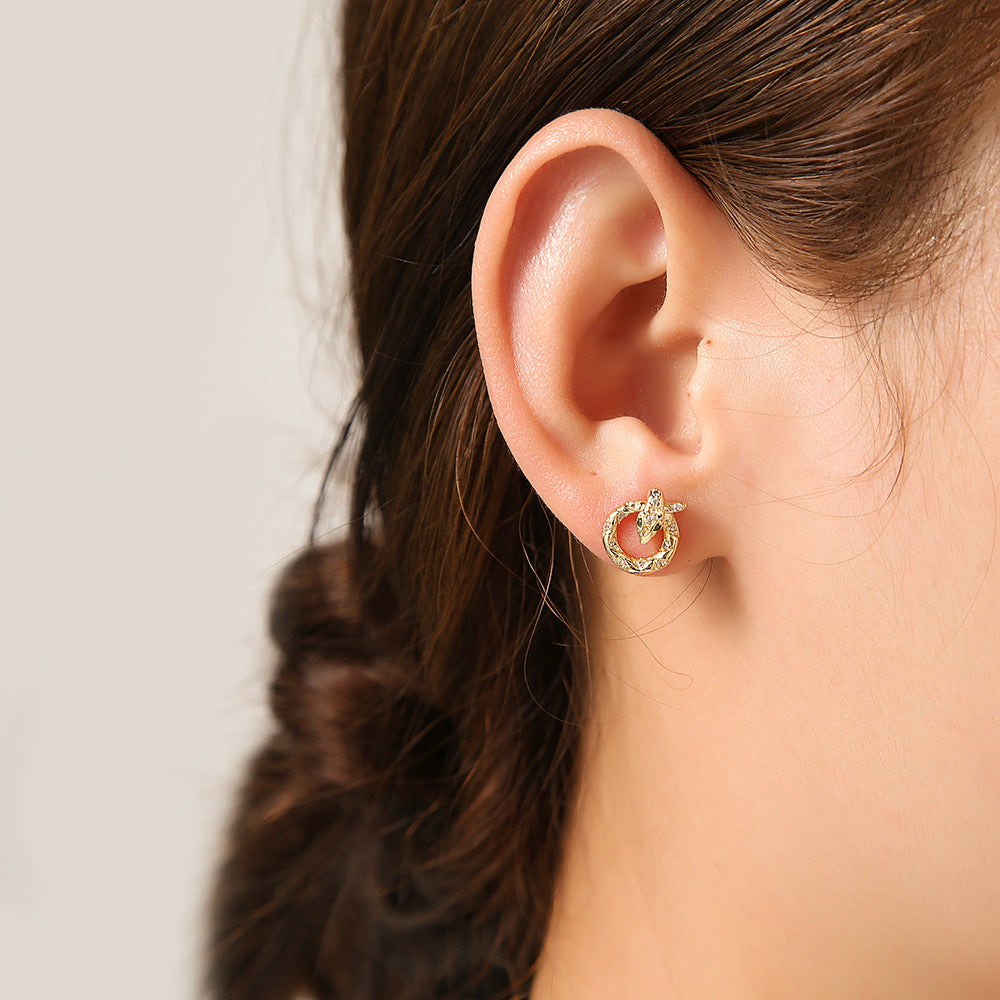 Minimalist Geometric Gold Plated Brass Stud Earrings with Micro-set Cubic Zirconia Smile Face