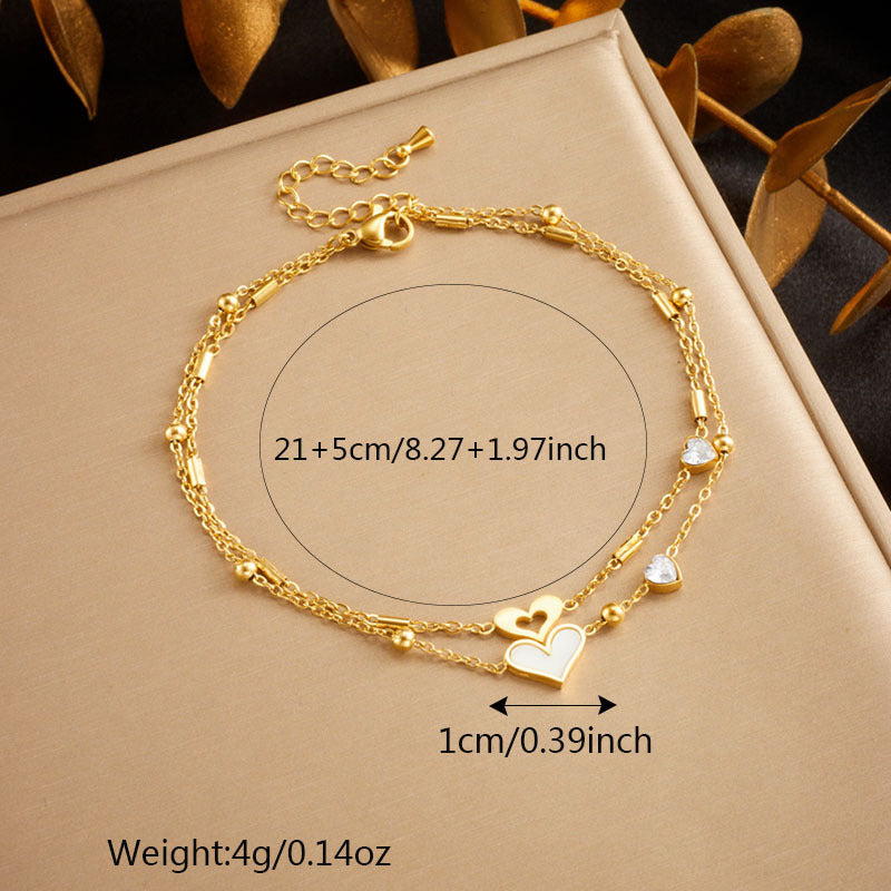 Vintage Minimalist Double-Layer Heart-Shaped Stainless Steel Anklet