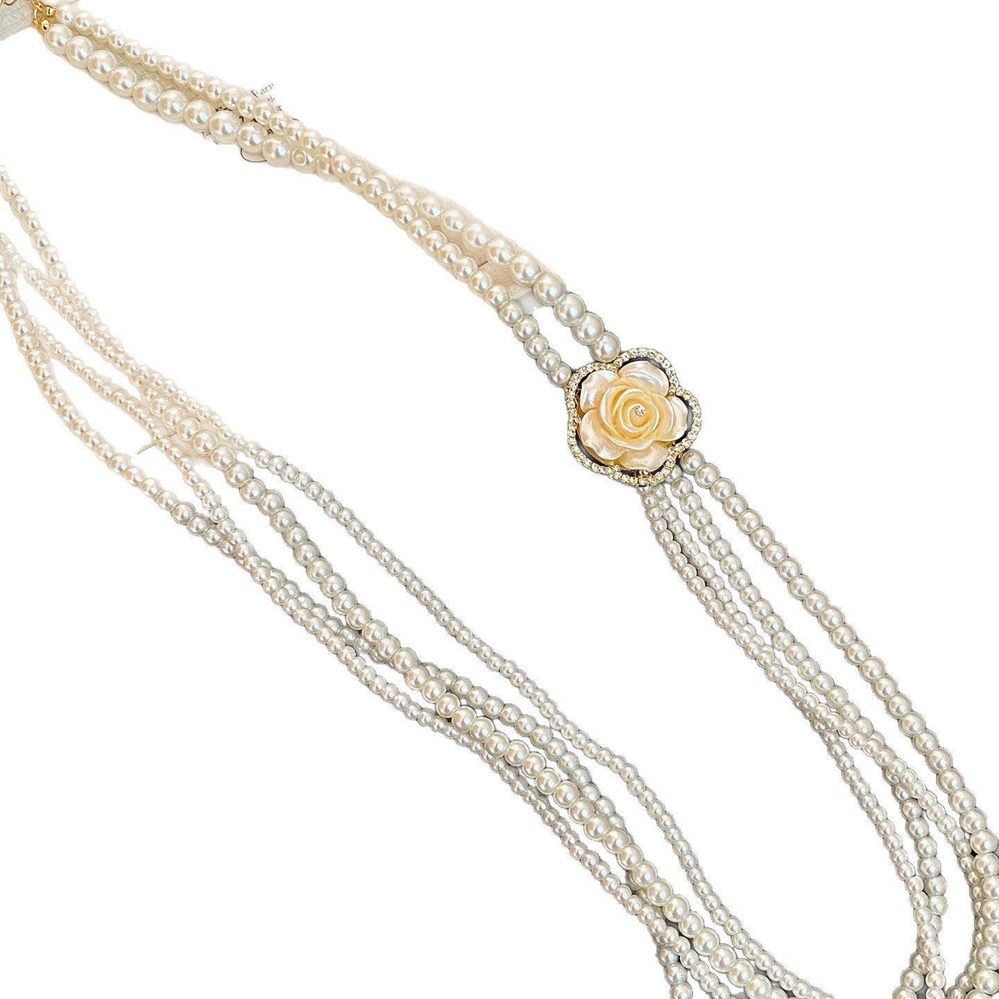 Elegante collar de perlas floral vintage francés con detalles de diamantes de imitación para mujer, delicada cadena a la clavícula con acabado chapado