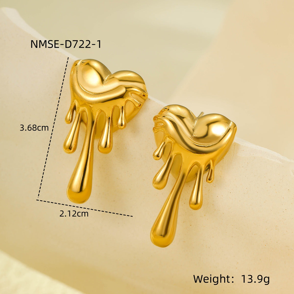 Pendientes vintage de acero inoxidable con forma de corazón bañados en oro de 18K para mujer
