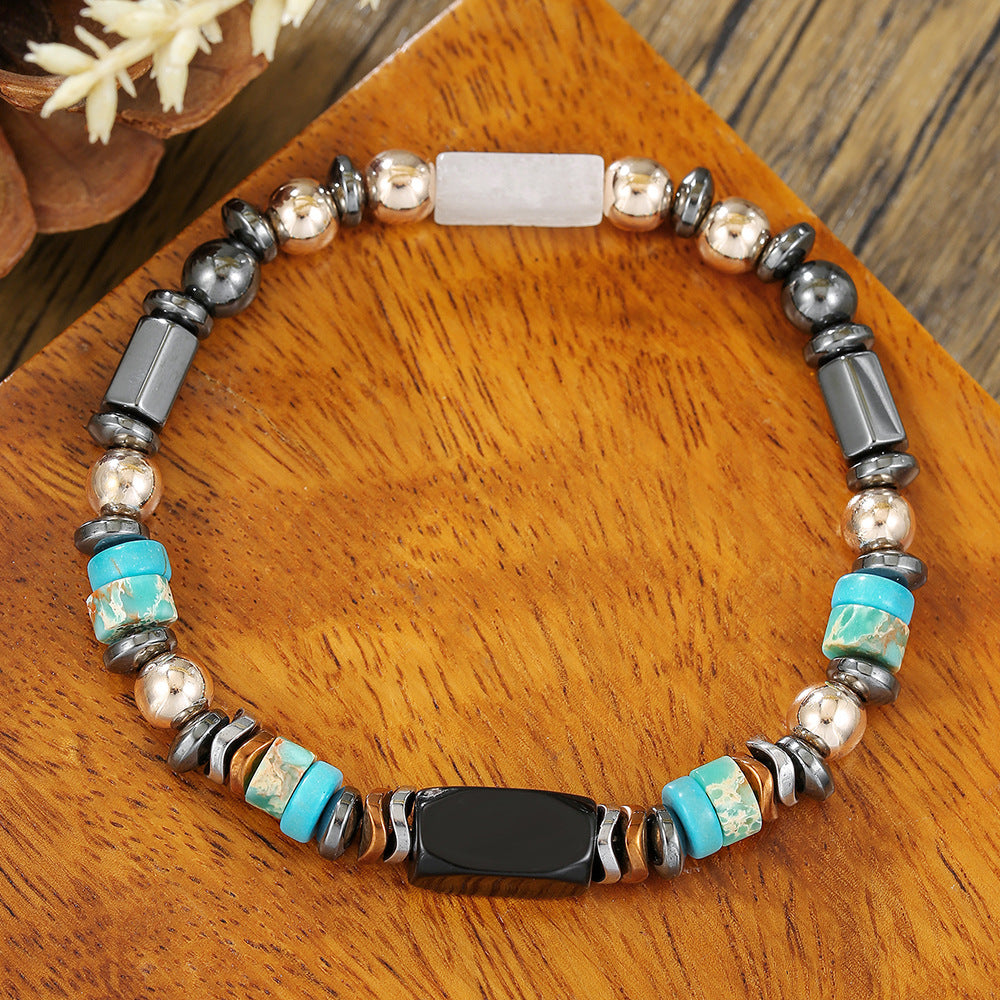 Geometric Round Turquoise Lapis Lazuli Agate Beaded Bracelet Unisex