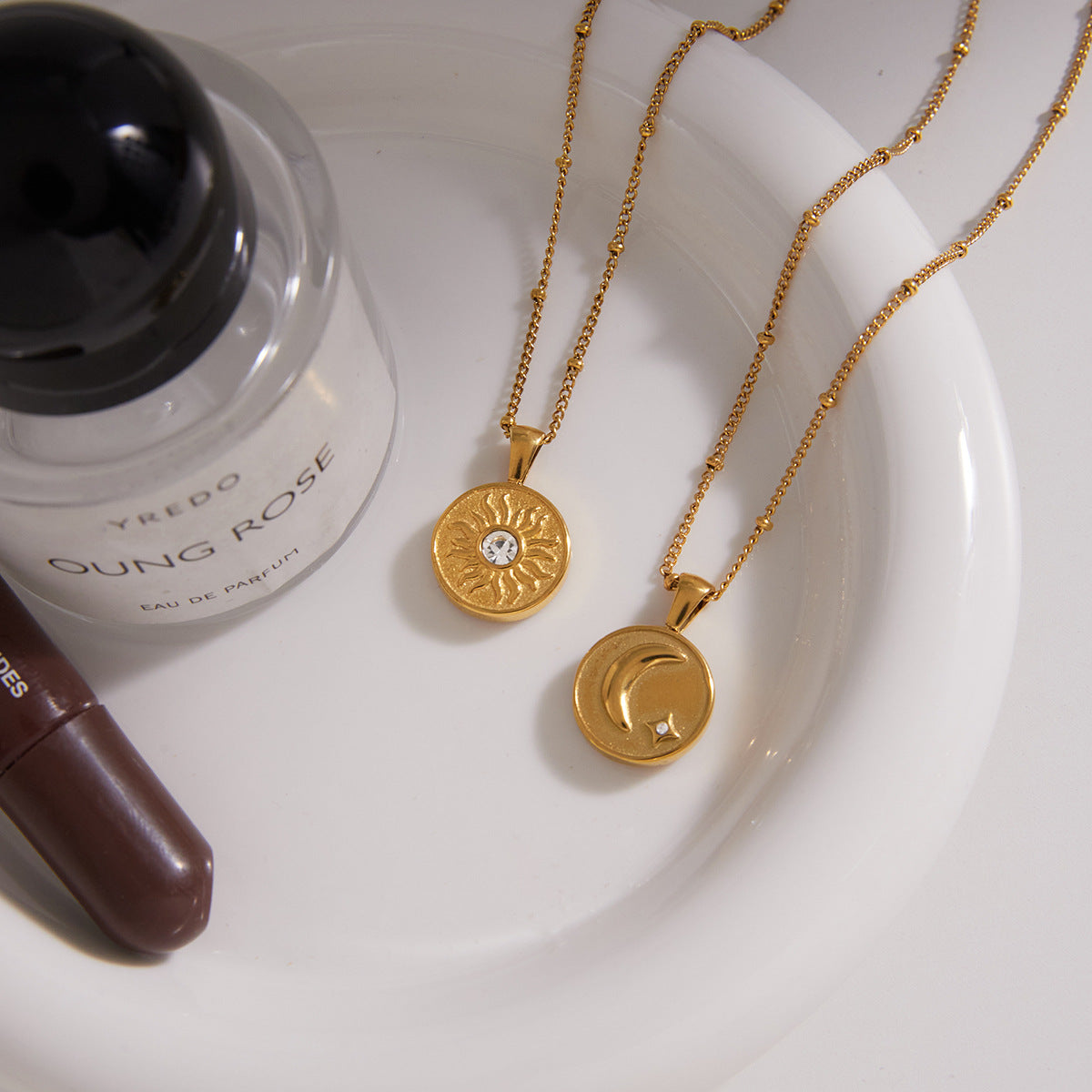 Minimalist 18K Gold Plated Geometric Star Moon Stainless Steel Necklace for Women