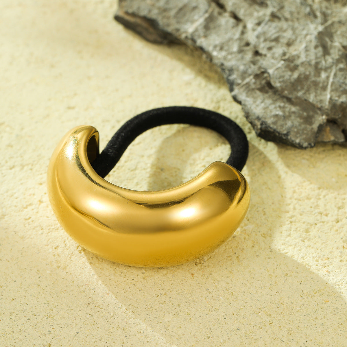 Minimalist Round Arc Hollow Titanium Steel Hair Tie with 18K Gold Plating for Women