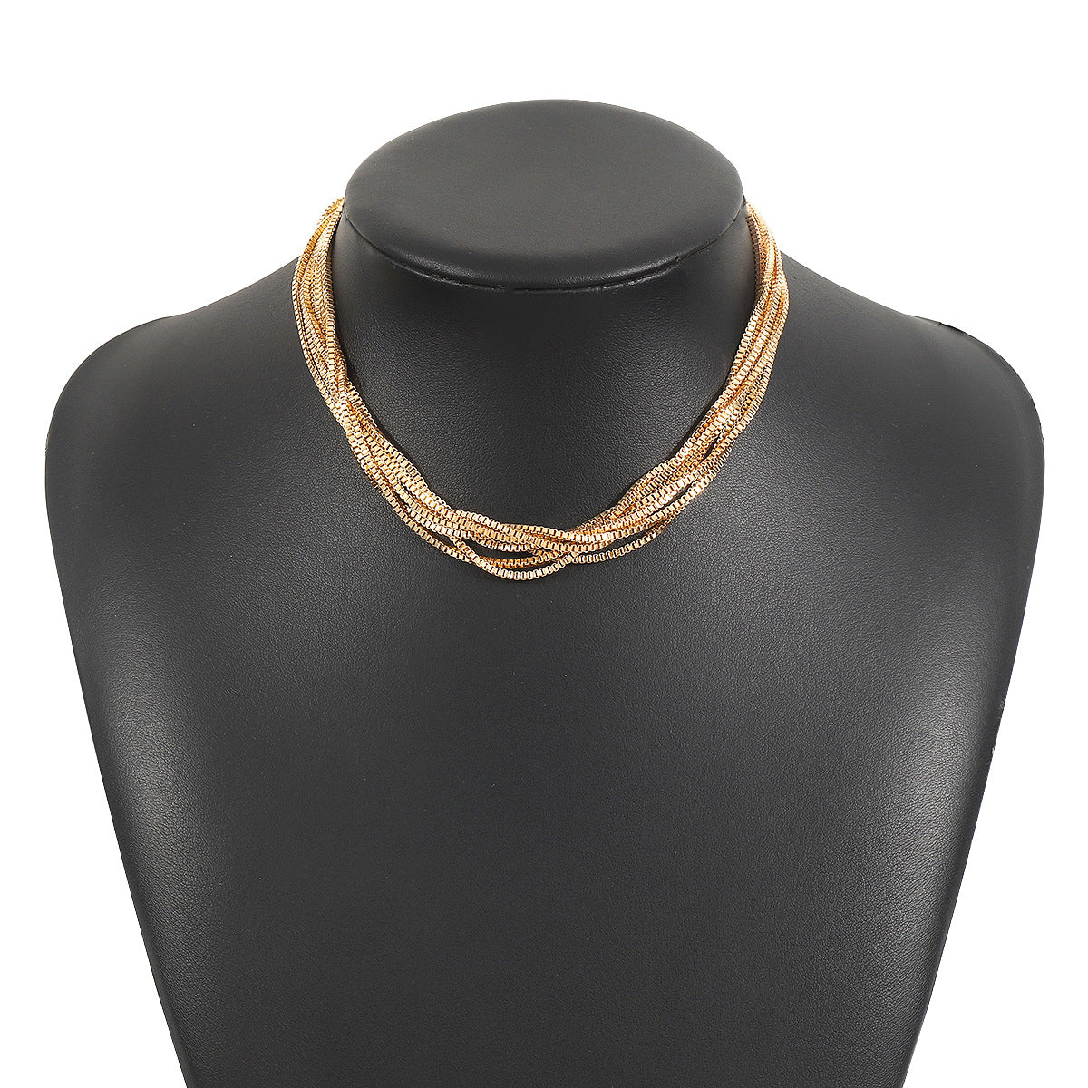 Collar minimalista trenzado ondulado de tres tonos para mujer con cadena de hierro galvanizado gargantilla para capas
