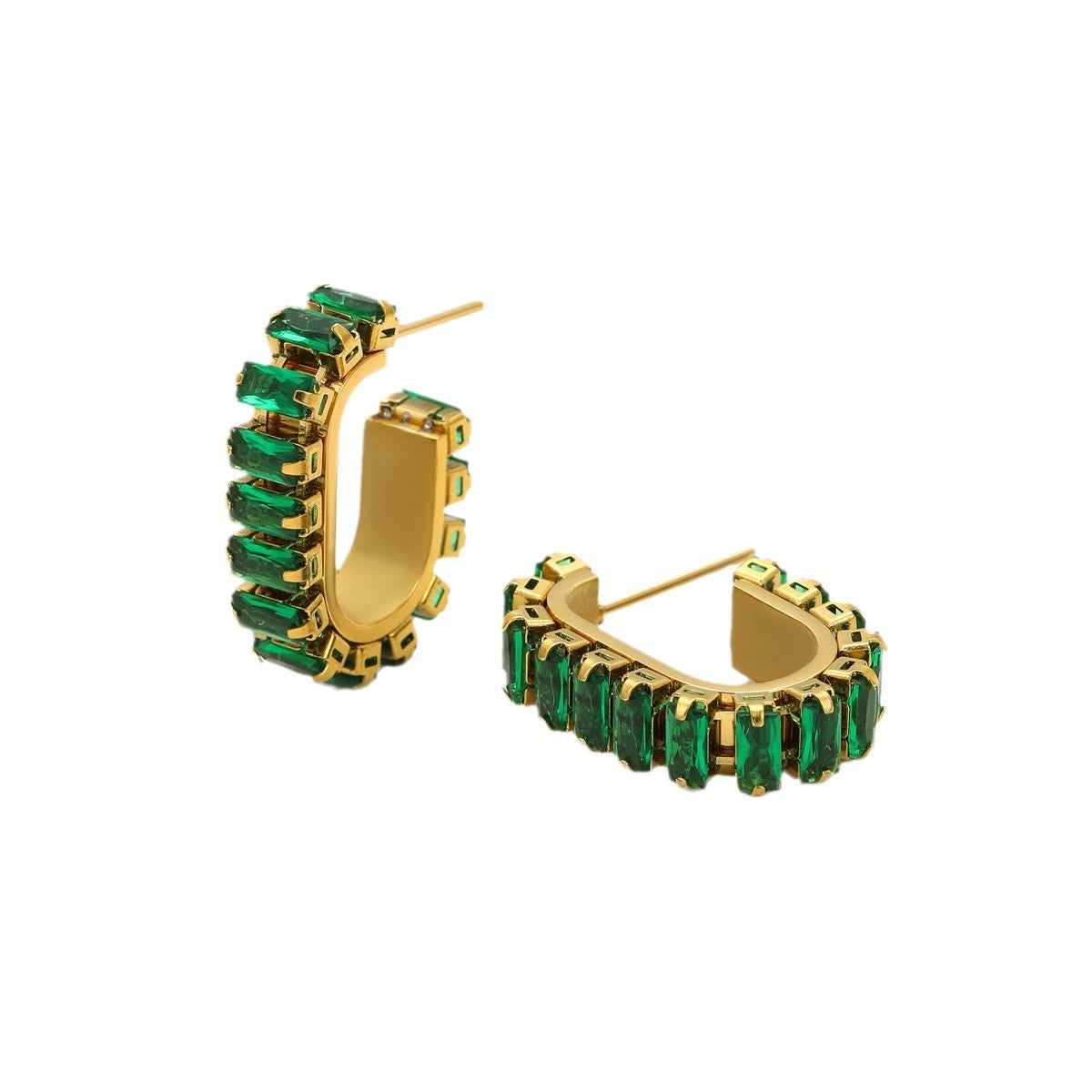 Aretes Minimalistas en Forma de U de Acero Inoxidable con Incrustaciones de Circones y Baño de Oro de 18K para Mujer
