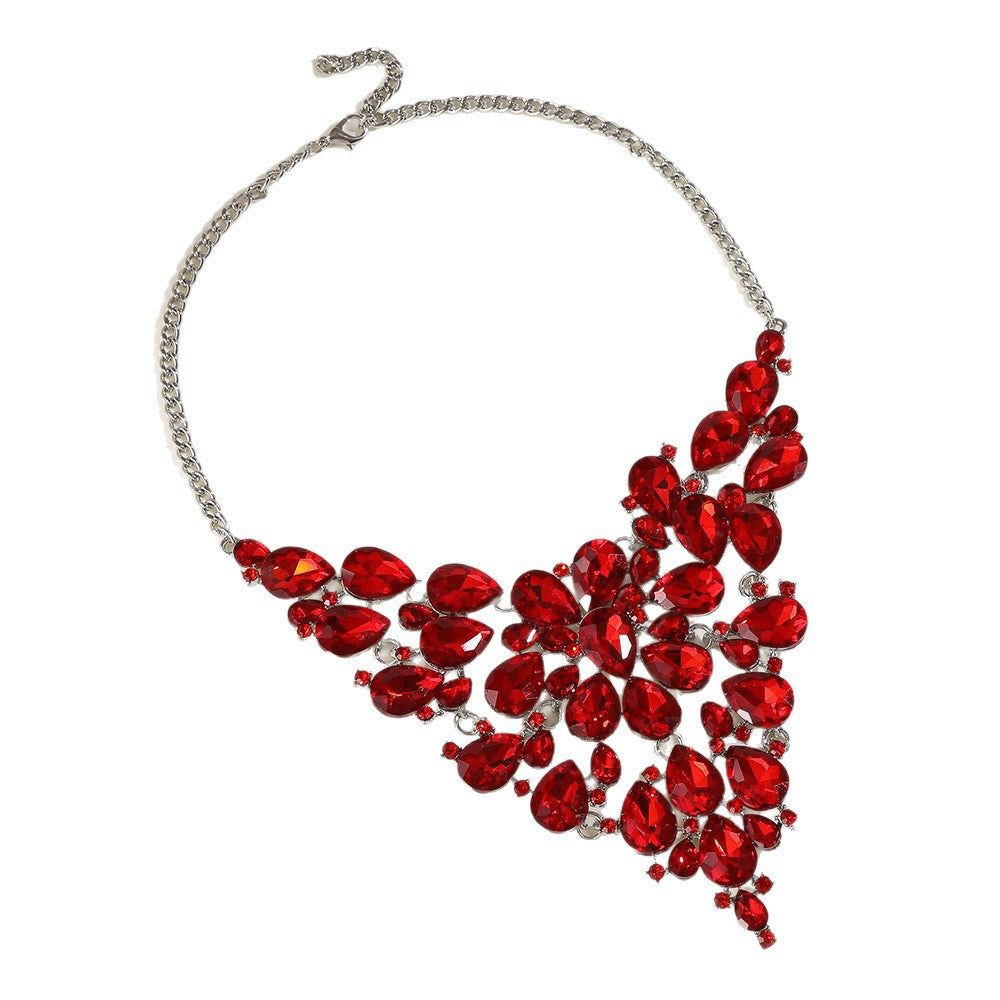 Vintage Asymmetrical Teardrop-Shaped Alloy Necklace Set with Rhinestone Inlay and Plated Finish for Women