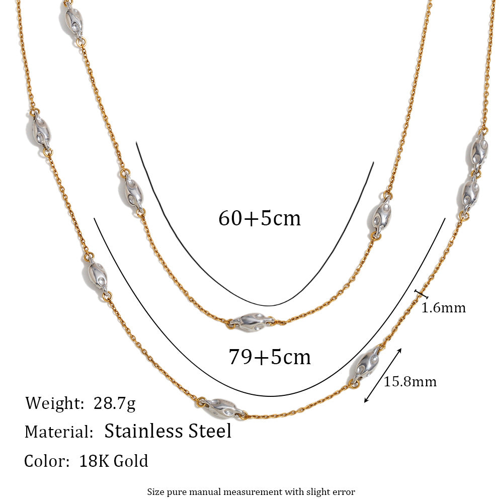 Collana con Pendente Geometrico alla Moda da Donna in Acciaio Inossidabile con Placcatura in Oro 18K, Catena a Doppio Strato con Perline