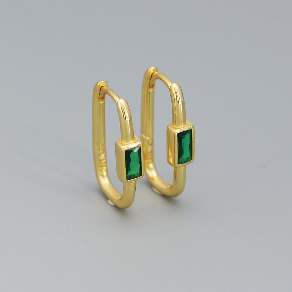 Geometric Fashion-Commuter Style S925 Sterling Silver Ear Clips with Colorful Zircon Inlay