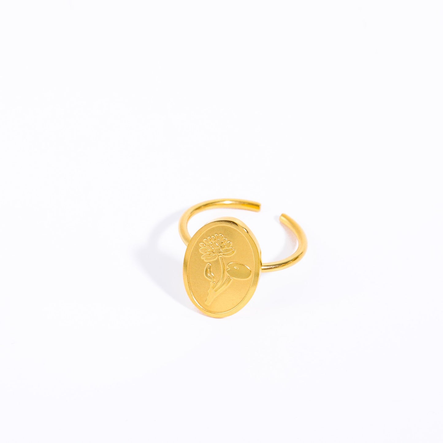 Geometric Stainless Steel Titanium Steel Open Ring with Zircon Birthstone Accents Plated in 18K Gold for Women