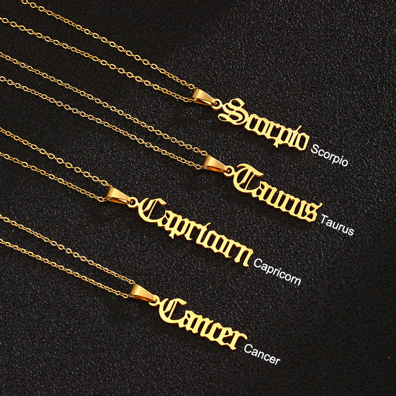 Zodiac-Themed Stainless Steel Pendant Necklace with Titanium Steel Charm and Electroplated Finish for Unisex Wear