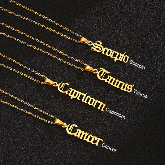 Zodiac-Themed Stainless Steel Pendant Necklace with Titanium Steel Charm and Electroplated Finish for Unisex Wear