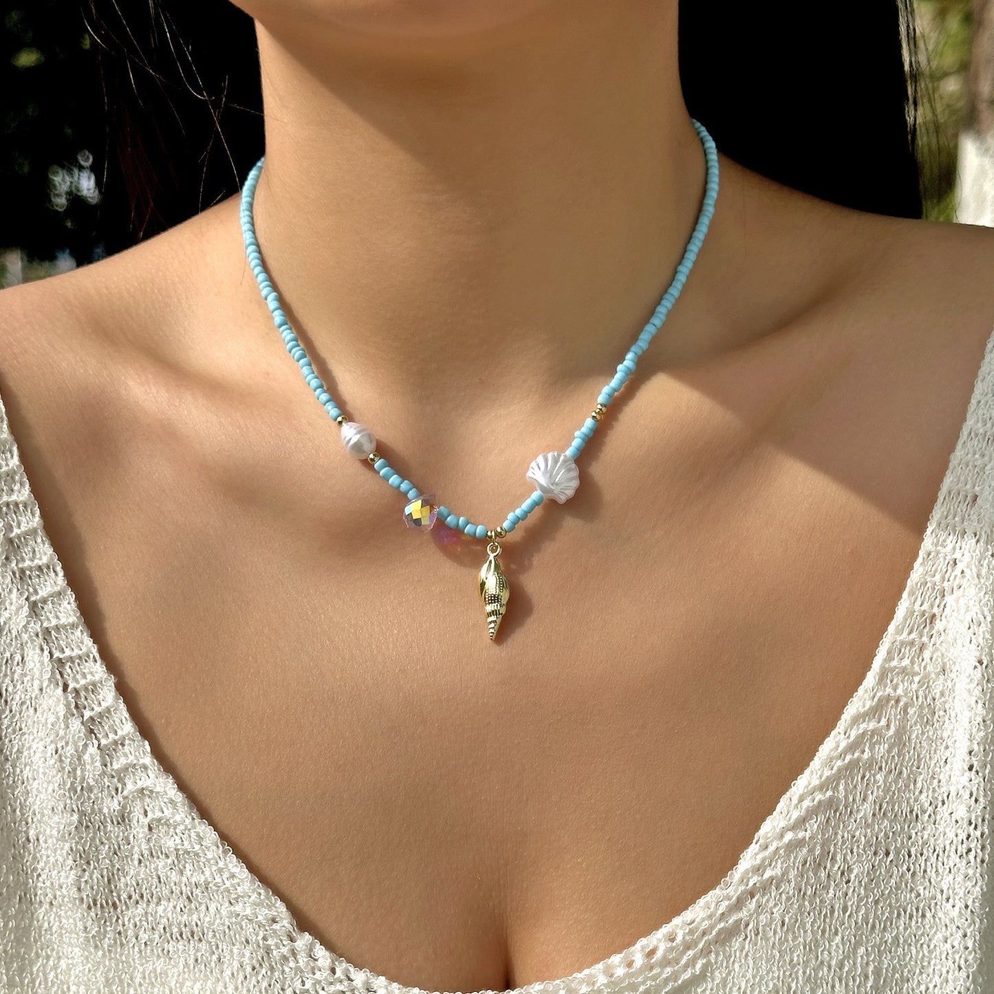 Bohemian Sweet Geometric Ceramic Resin Fish Starfish Turquoise Tassel Beaded Necklace for Women
