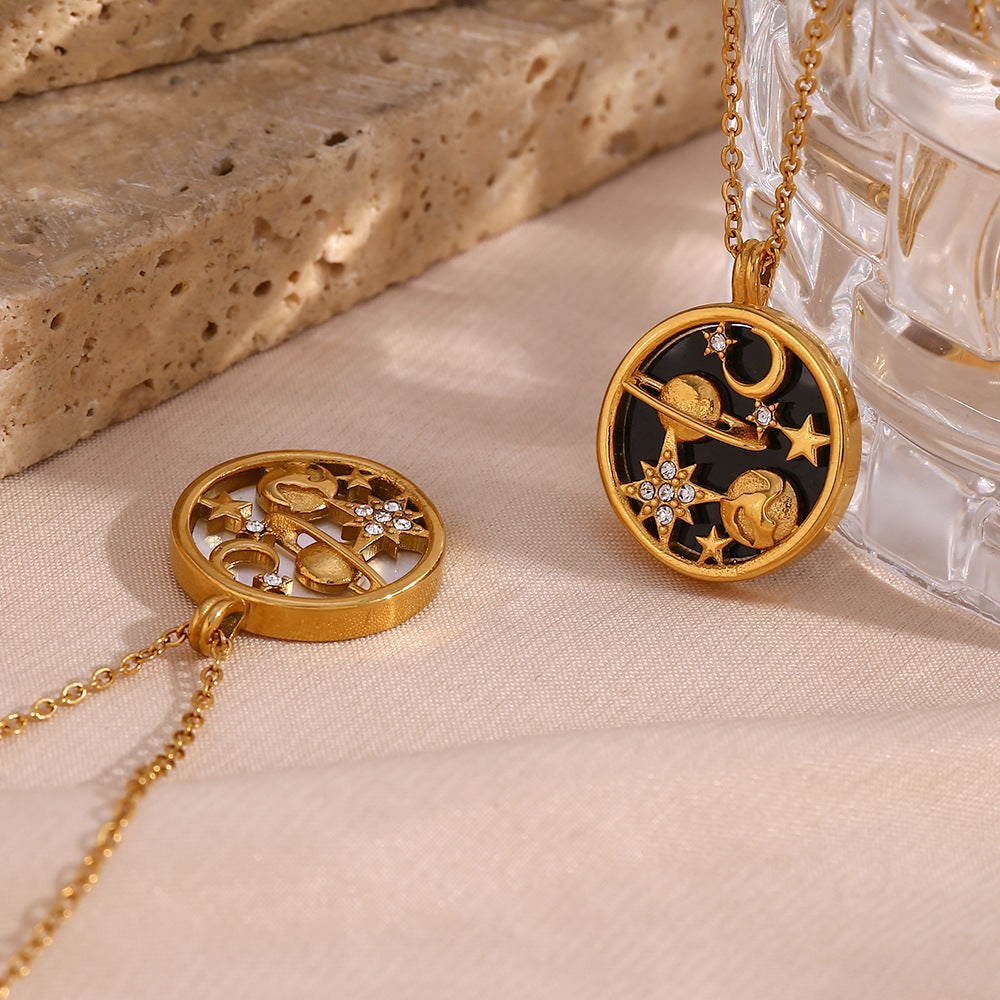 Collana con ciondolo a luna e stella alla moda e minimalista in acciaio inossidabile con charm in acciaio al titanio, design geometrico per donna