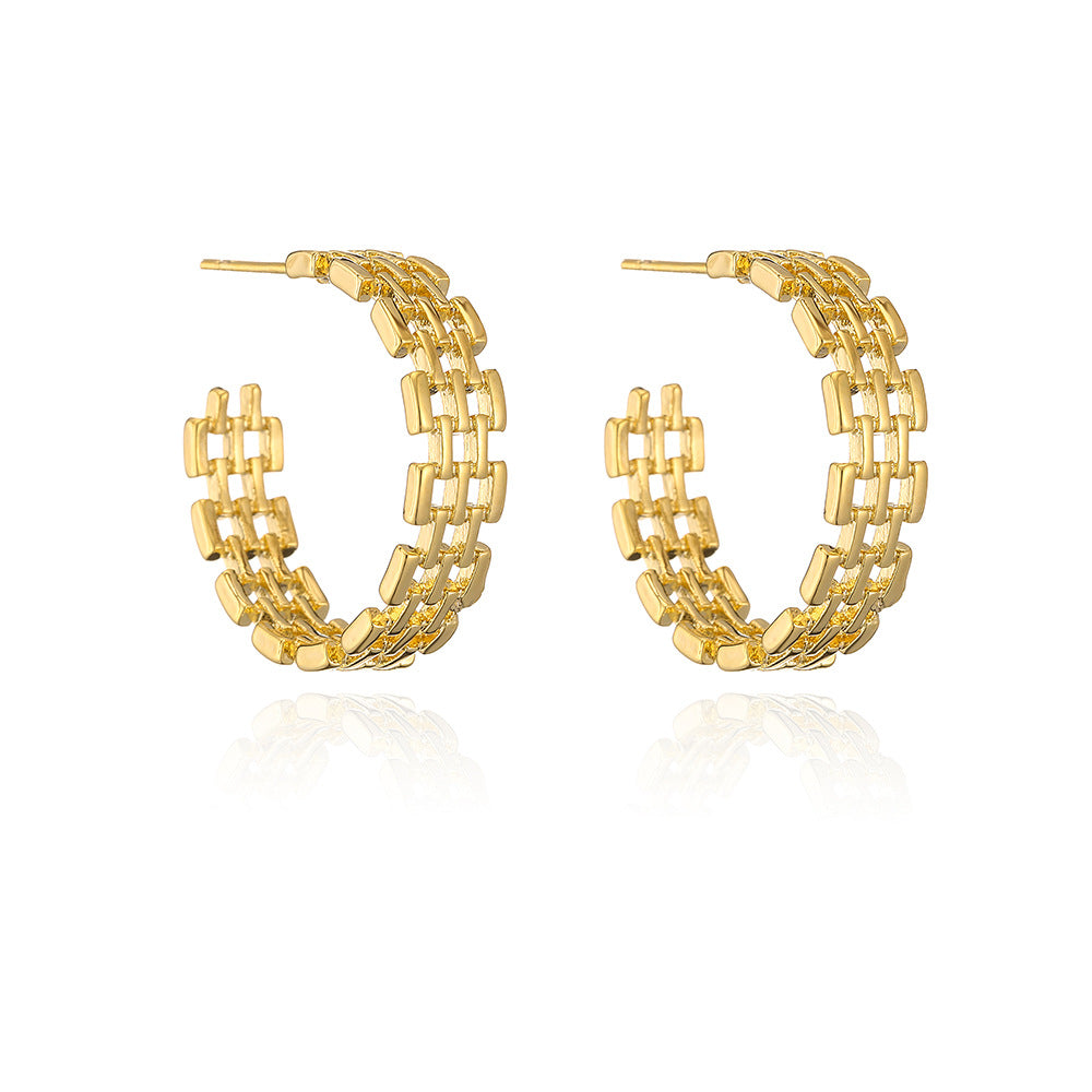 Geometric Women's Earrings in Copper with Real Gold Plating, Fashionable and Unique Design