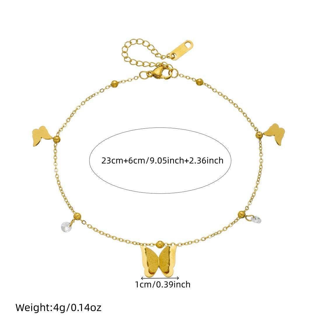 Matte Gold Plated Stainless Steel Butterfly Bracelet for Women