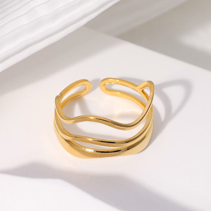 Anello Aperto Minimalista in Acciaio al Titanio Geometrico da Donna con Design a Linee Irregolari