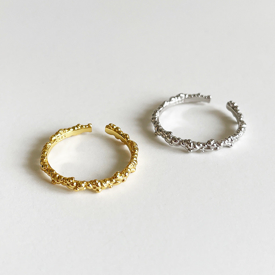925 Sterling Silver Irregular Bubble Texture Ring for Women