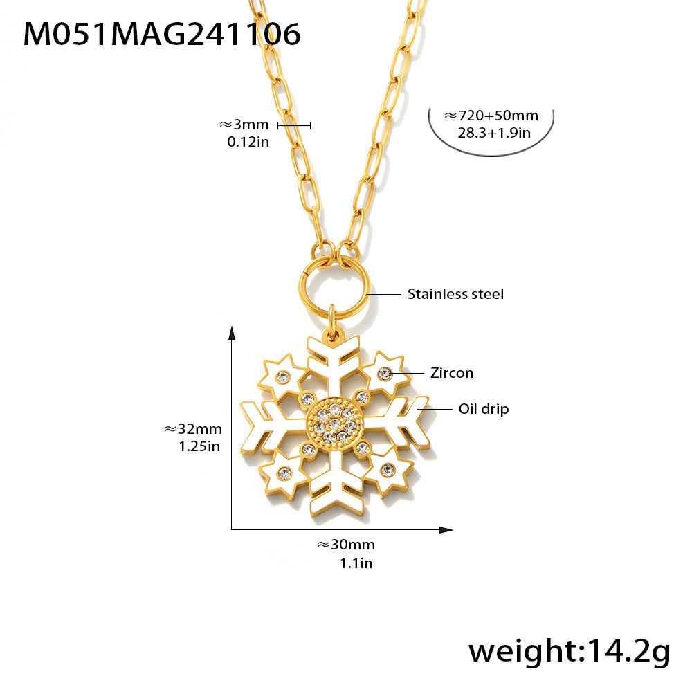 Collana con ciondolo di lusso a forma di ruota panoramica geometrica con zirconi e dettagli in smalto su catena in acciaio inossidabile da donna