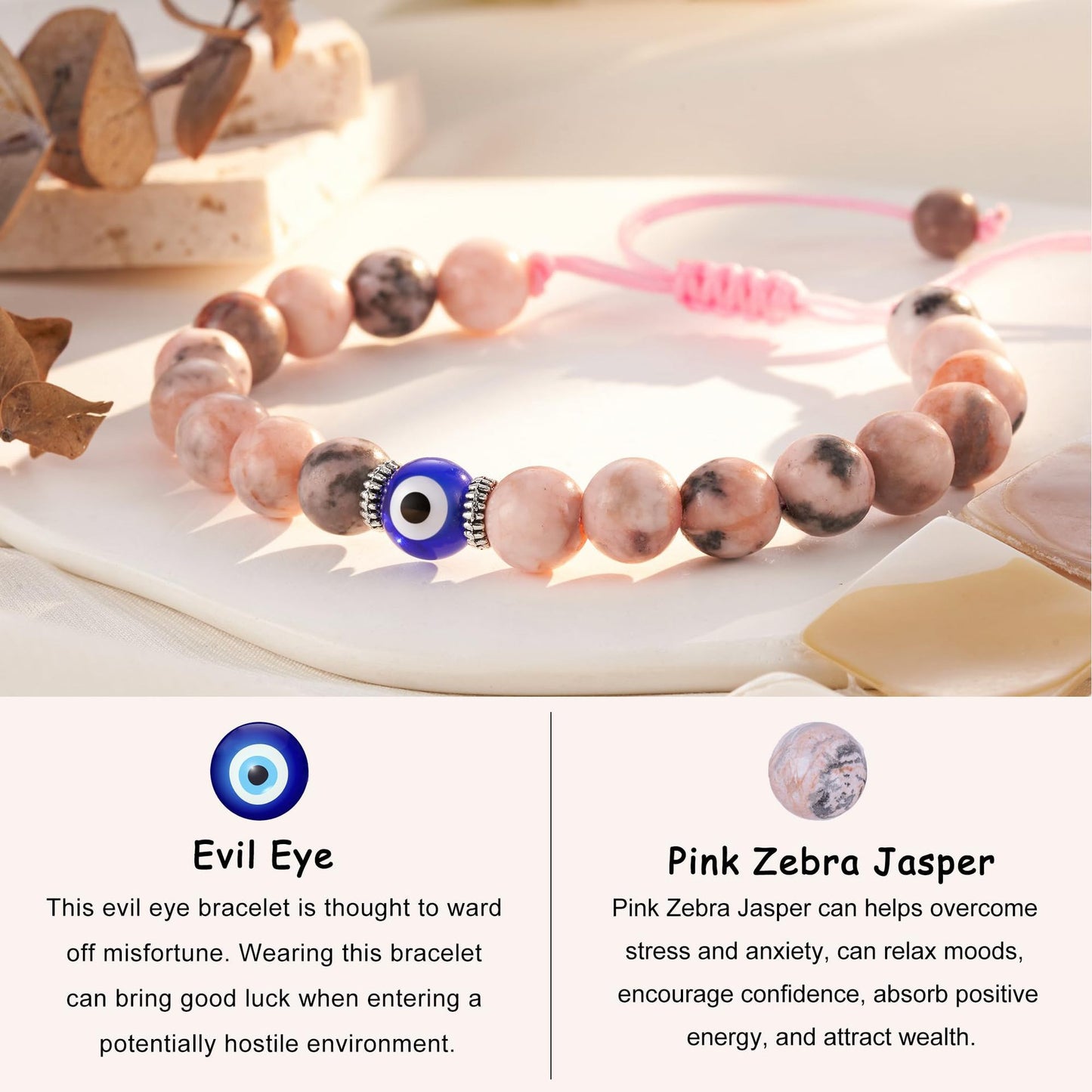 Minimalist Round Geometric Gemstone Beaded Bracelet for Women Evil Eye Handmade Jewelry Gift