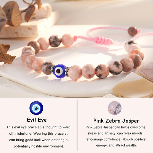 Minimalist Round Geometric Gemstone Beaded Bracelet for Women Evil Eye Handmade Jewelry Gift