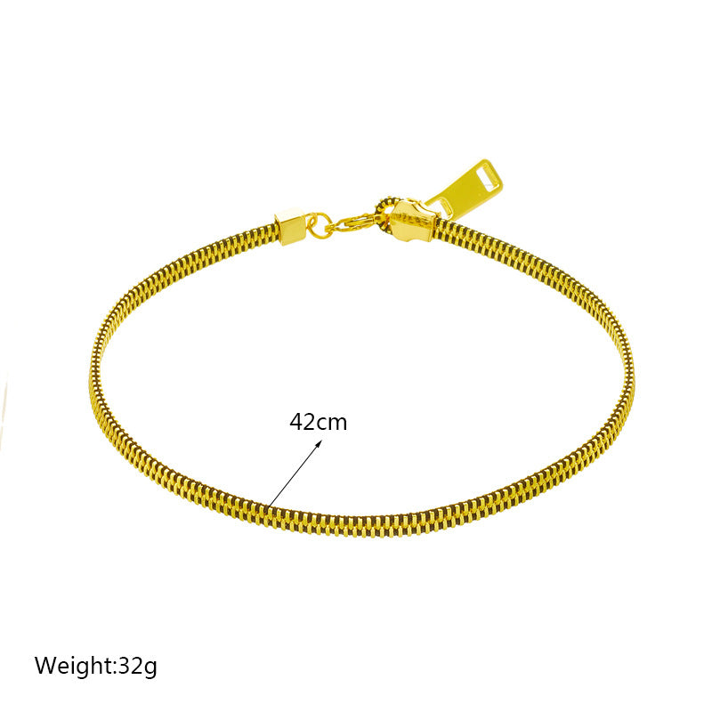 Collar de cadena punk con cremallera de acero titanio para mujer con acabado chapado