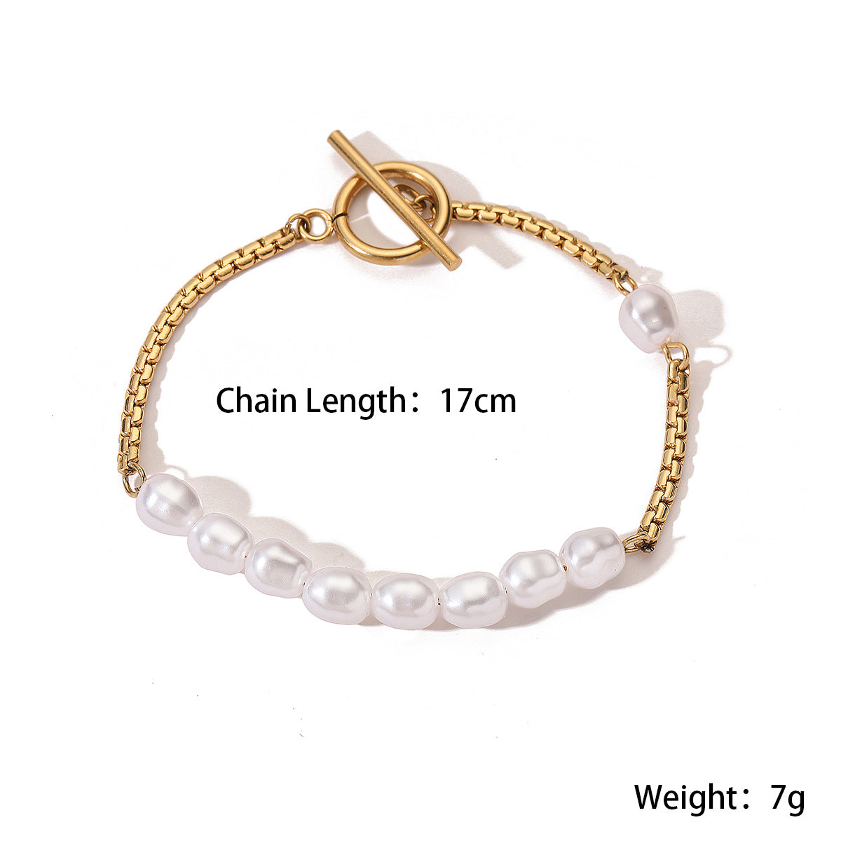 Elegant Minimalist 18K Gold-Plated Stainless Steel Pearl Bracelet for Women
