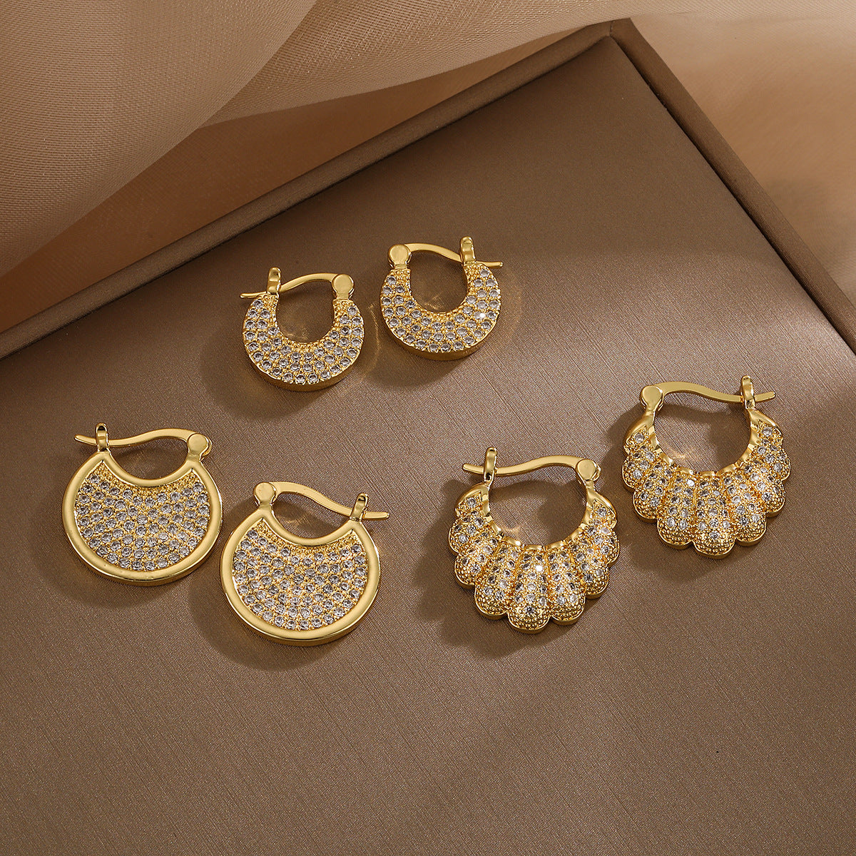 Minimalist Irregular Geometric Copper Earrings with Gold Plating and Zircon Accents for Women