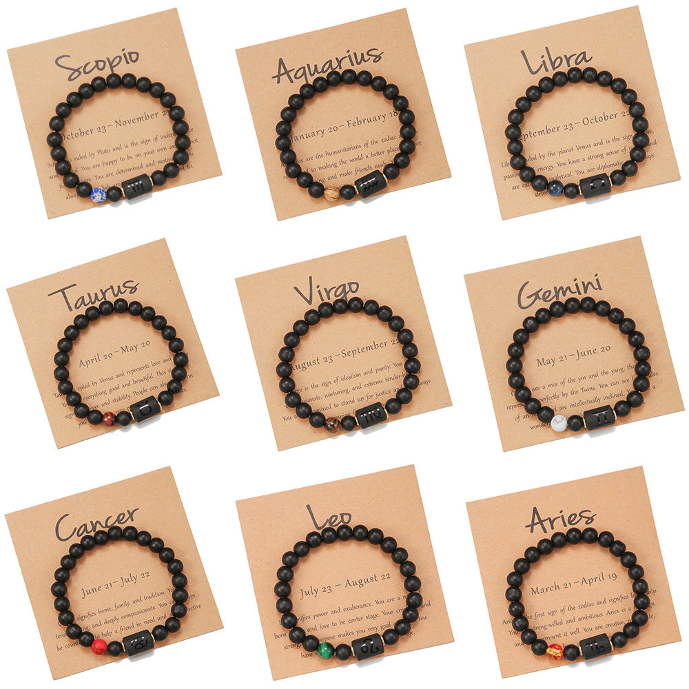 Unisex Plated Round Agate Beaded Bracelet 12 Constellation Series