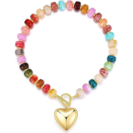 Vintage Bohemian Heart Resin Acrylic Pendant Necklace for Women