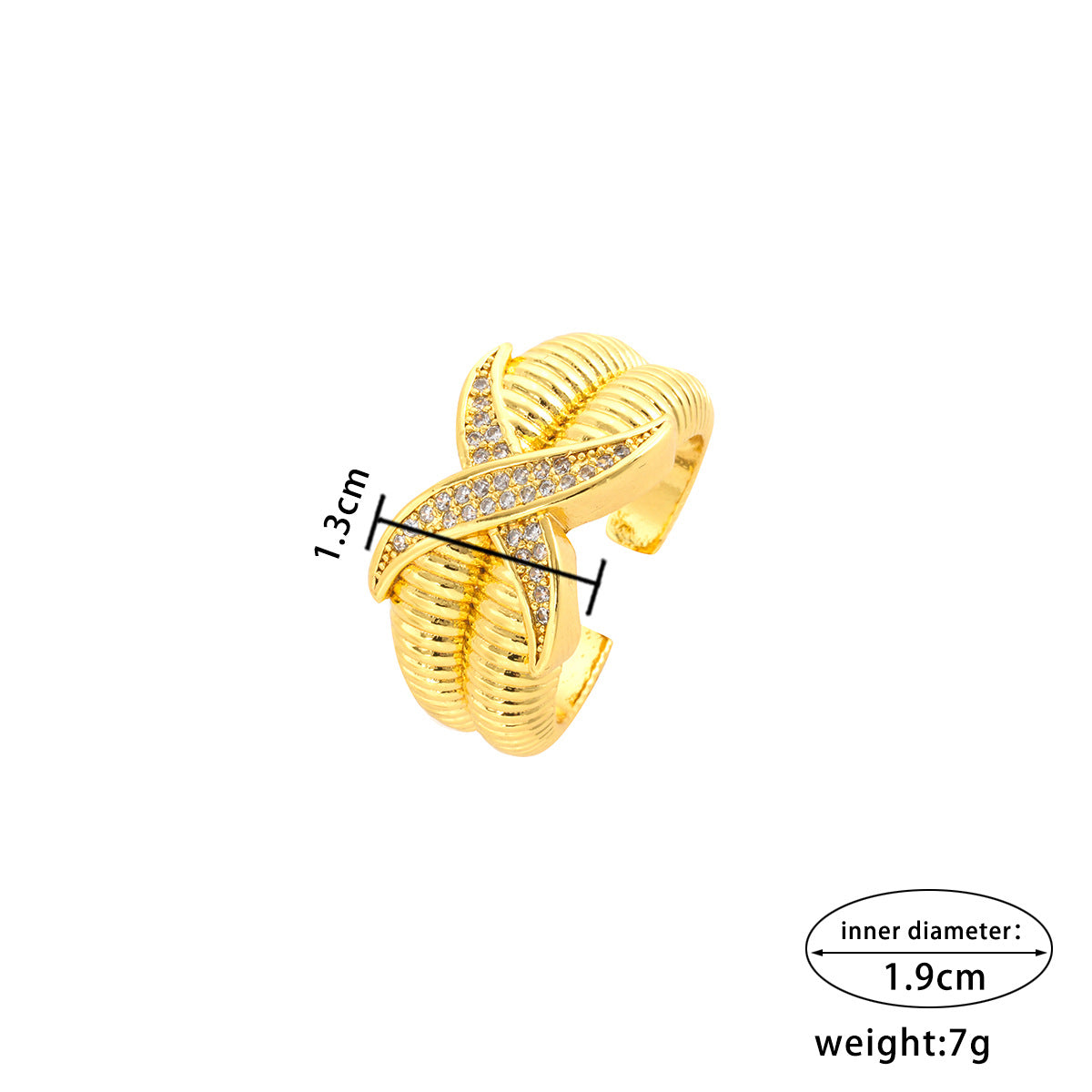 Anello Regolabile Geometrico Minimalista da Donna con Accenti in Zirconia in Rame Placcato Oro