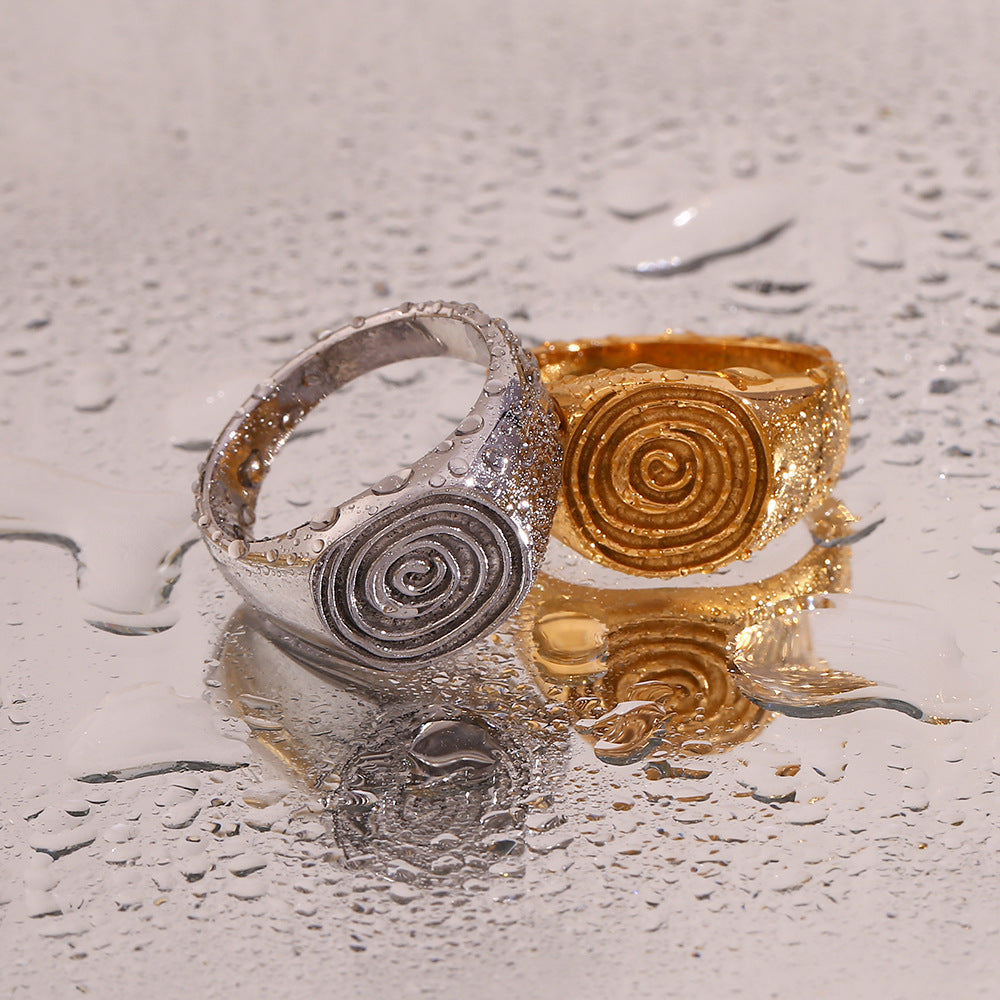 Anello Minimalista Geometrico da Donna in Acciaio Inossidabile con Placcatura in Oro 18K, Incisione Impronta Digitale e Anello di Crescita