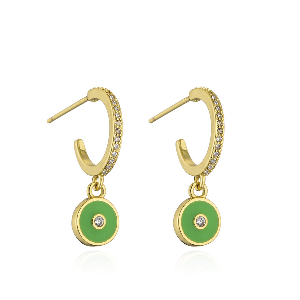 Cartoon Style Geometric Copper Earrings with 18K Gold Plating and Enamel Eye Design for Women