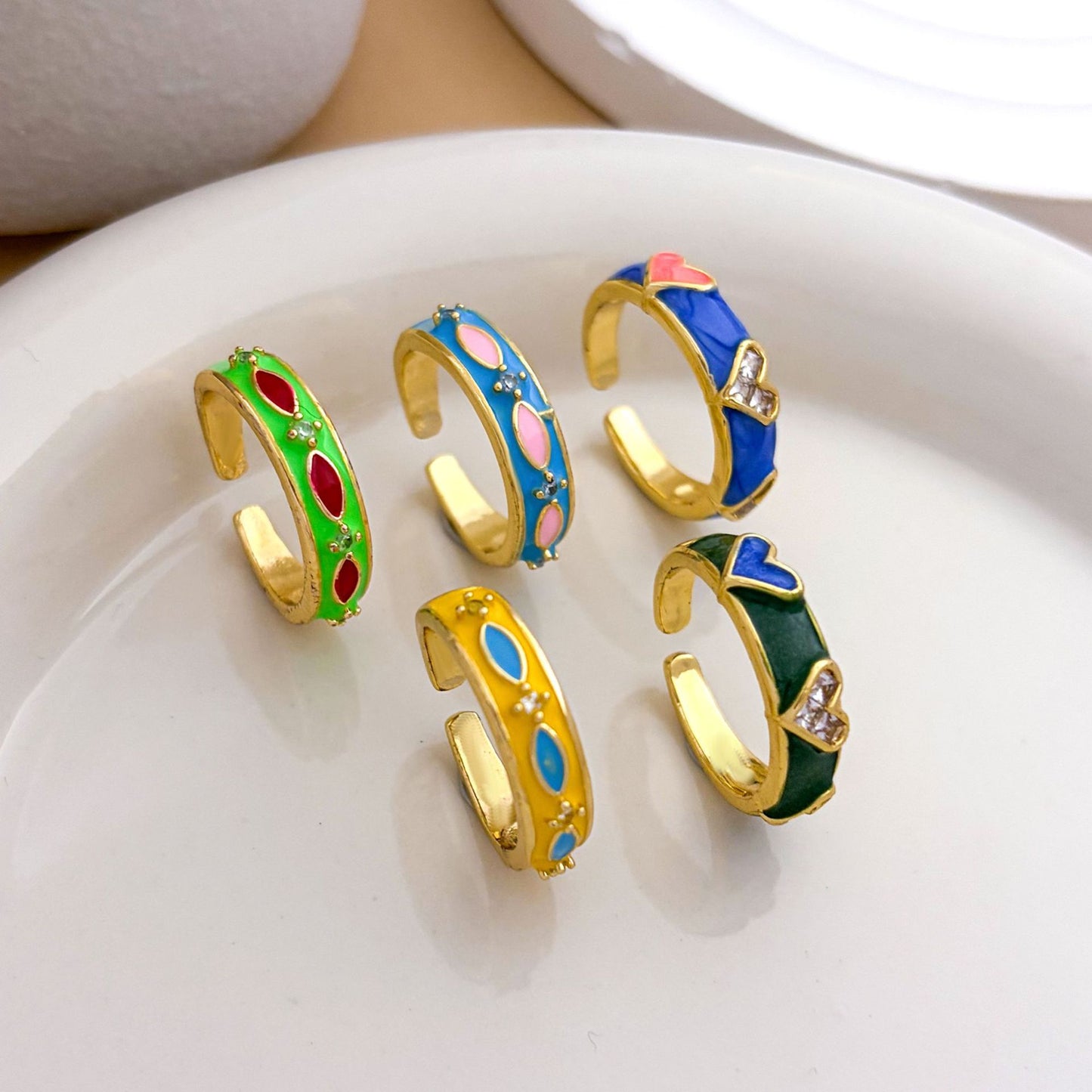 Sweet Gold Plated Brass Heart Open Ring for Women