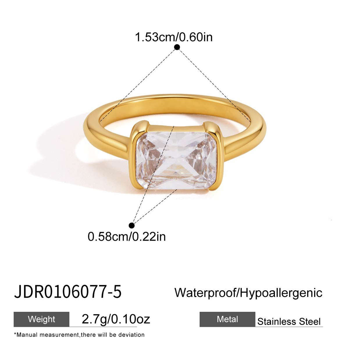 Minimalist Elegant Teardrop Oval Cubic Zirconia PVD Titanium Steel Ring for Women