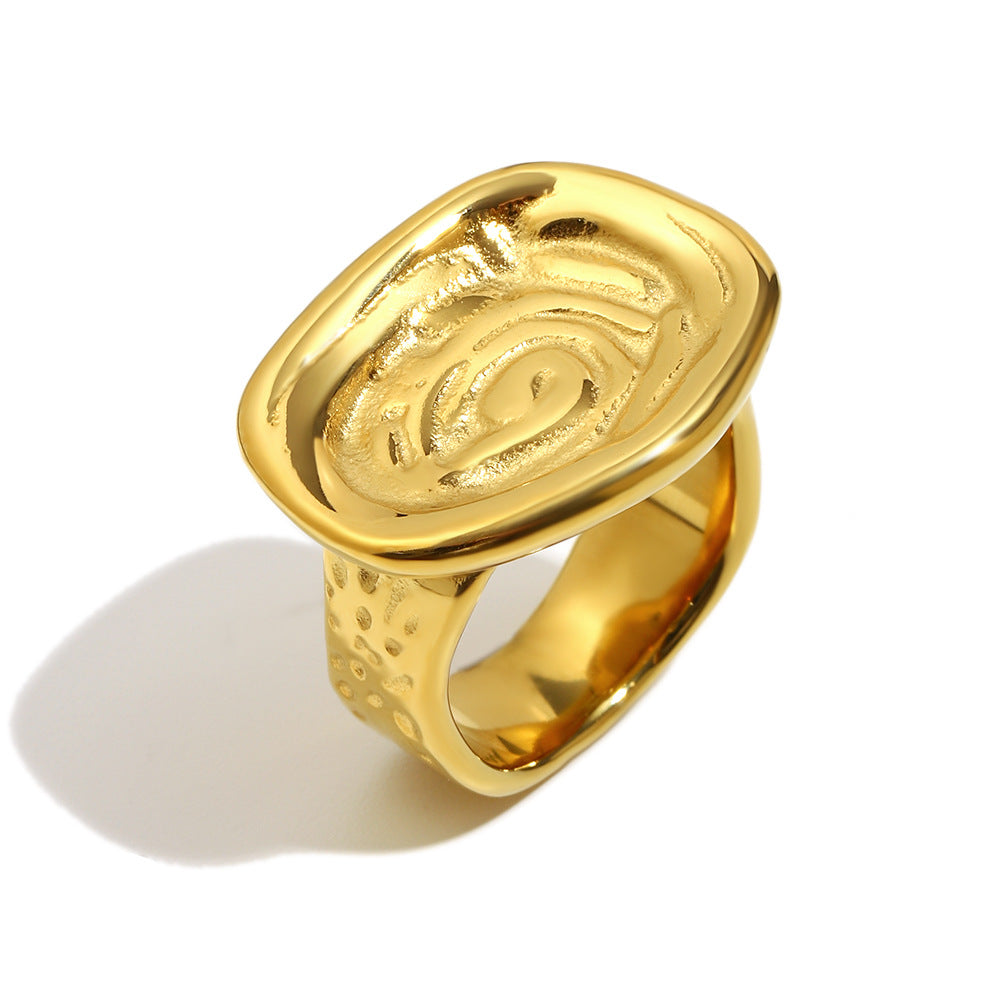 Anillo de Acero Inoxidable Minimalista Geométrico Chapado en Oro de 18 quilates con Textura Irregular para Mujer, Accesorio de Moda de Lujo