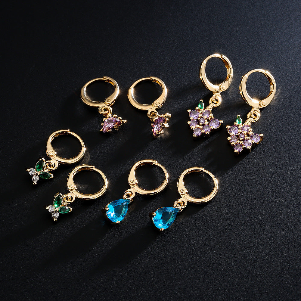 Orecchini a farfalla a goccia geometrici da donna in rame con placcatura in oro 18 carati e intarsio in zircone
