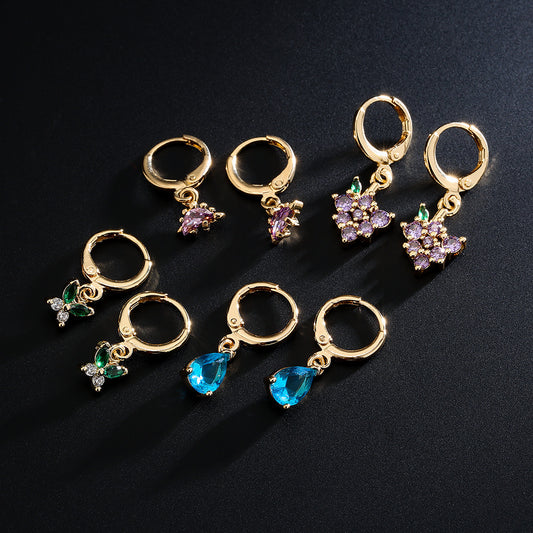 Pendientes de Mariposa con Lágrima Geométrica para Mujer en Cobre con Baño de Oro de 18K e Incrustaciones de Zirconia