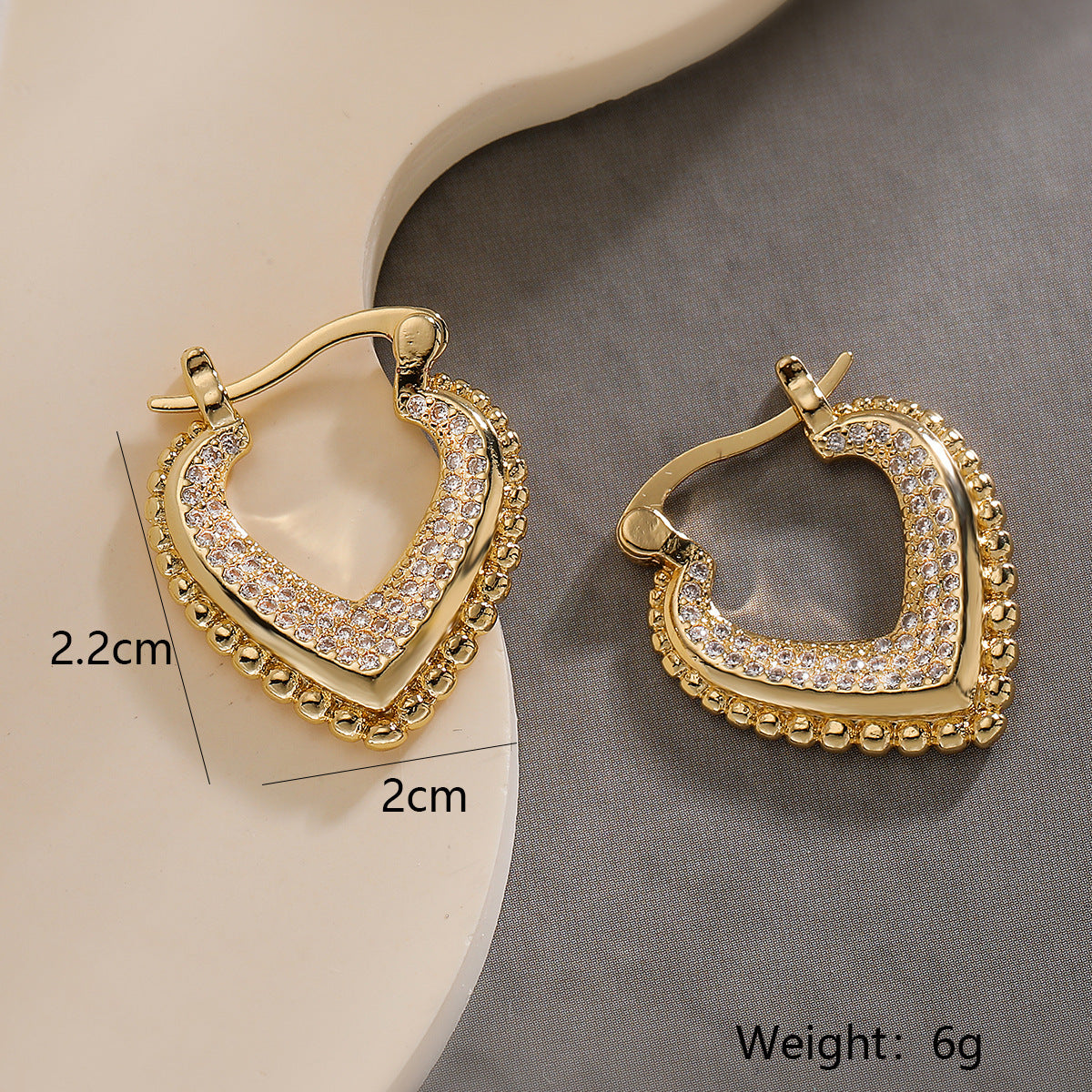 Minimalist Geometric Heart-Shaped Copper Earrings with 18K Gold Plating and Zircon Accents for Women