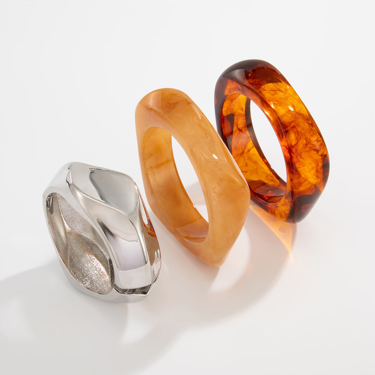 Exaggerated Geometric Gradient Resin Plated Bangle Bracelet for Women