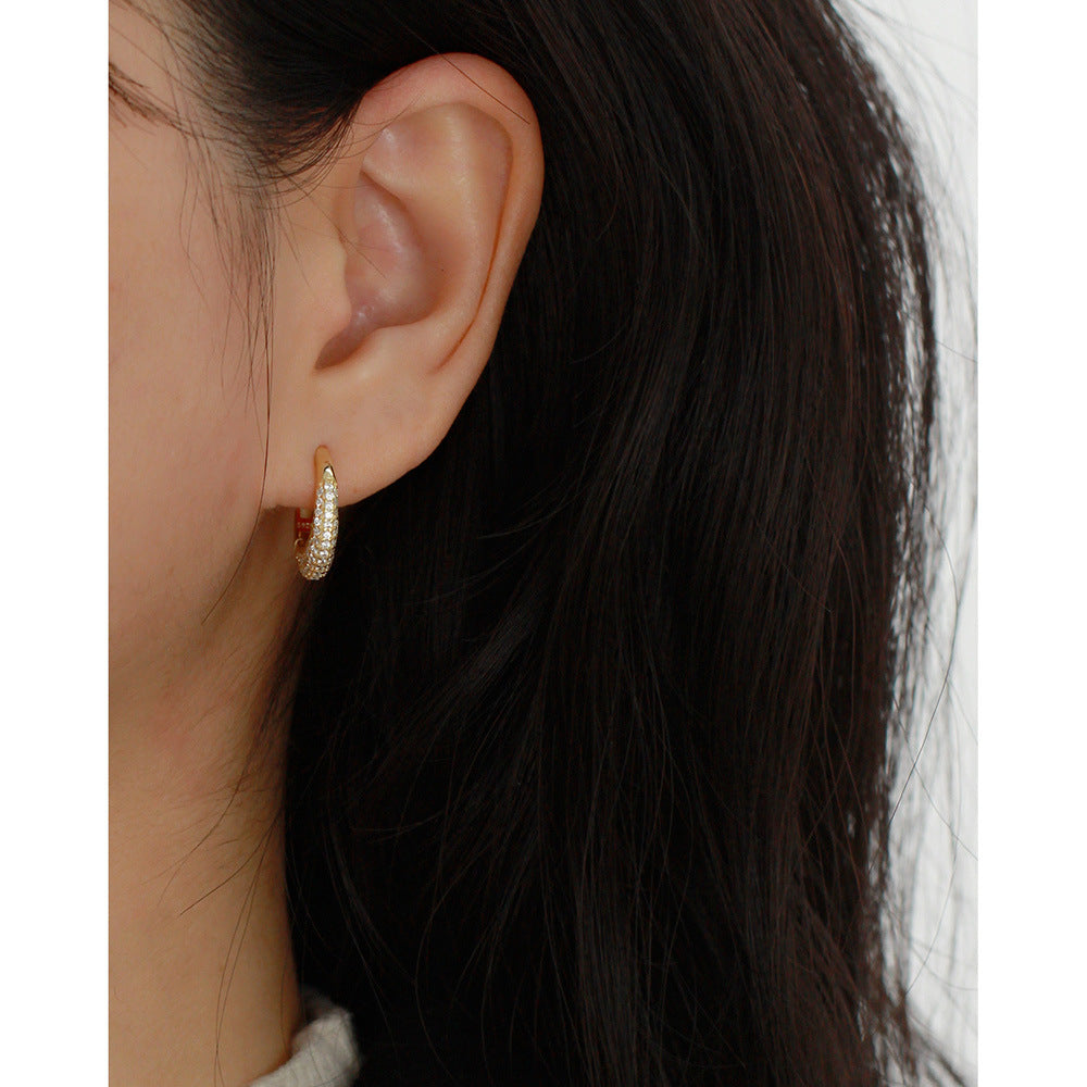 Pendientes de tuerca minimalistas geométricos de plata de ley S925 con pedrería completa para mujer