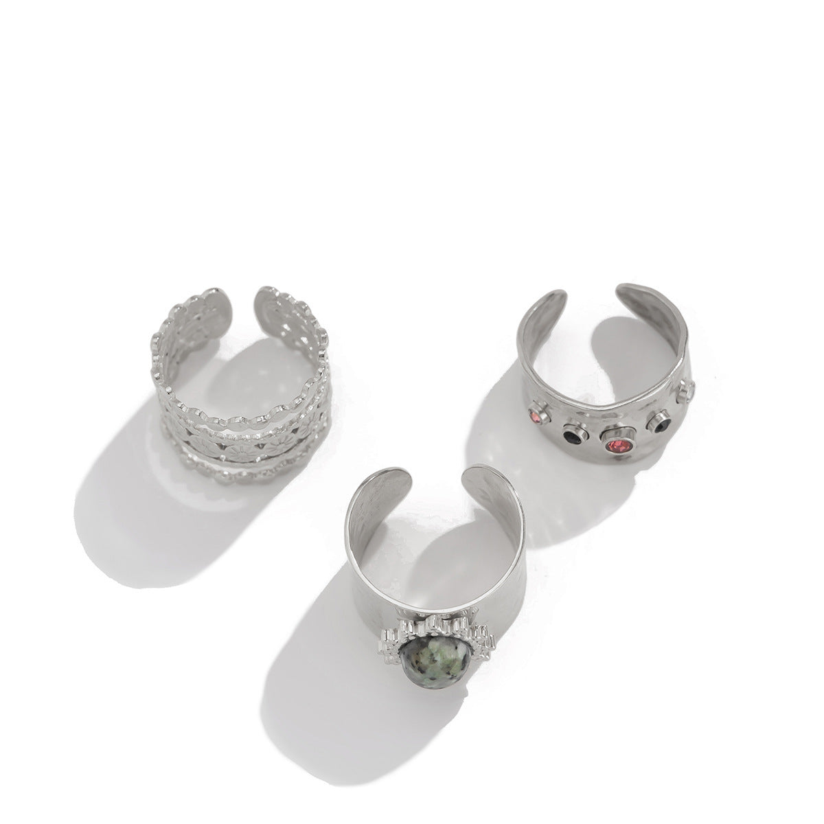 Set di Anelli da Nocche Irregolari da Donna con Intarsio di Pietre Preziose Placcate in Lega Geometrica Stile Hip-Hop