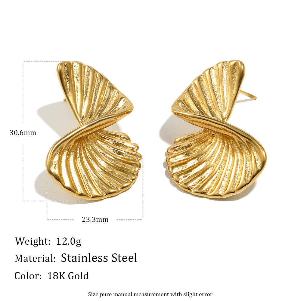 Minimalist Geometric Stainless Steel 18K Plated Twisted Fan-Shaped Earrings for Women