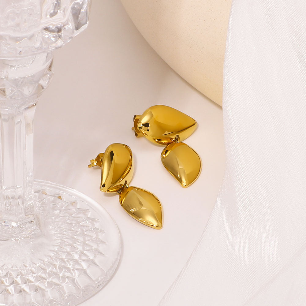 Geometric Polished Double-Layer Stainless Steel Earrings for Women with 18K Gold Plating on Titanium Steel Posts
