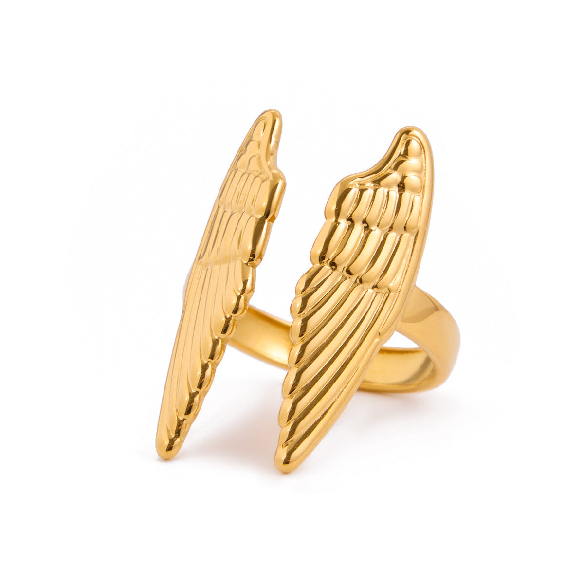 Anillo de acero de titanio con forma de ala geométrica para mujer con acabado chapado, joyería de moda minimalista